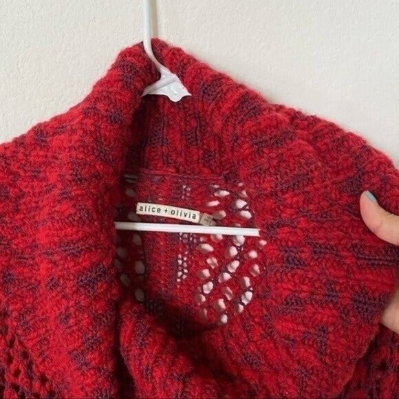 Alice + Olivia Otis Textured Red Chunky Wool Turtleneck Oversized Sweater Size M - Picture 5 of 11